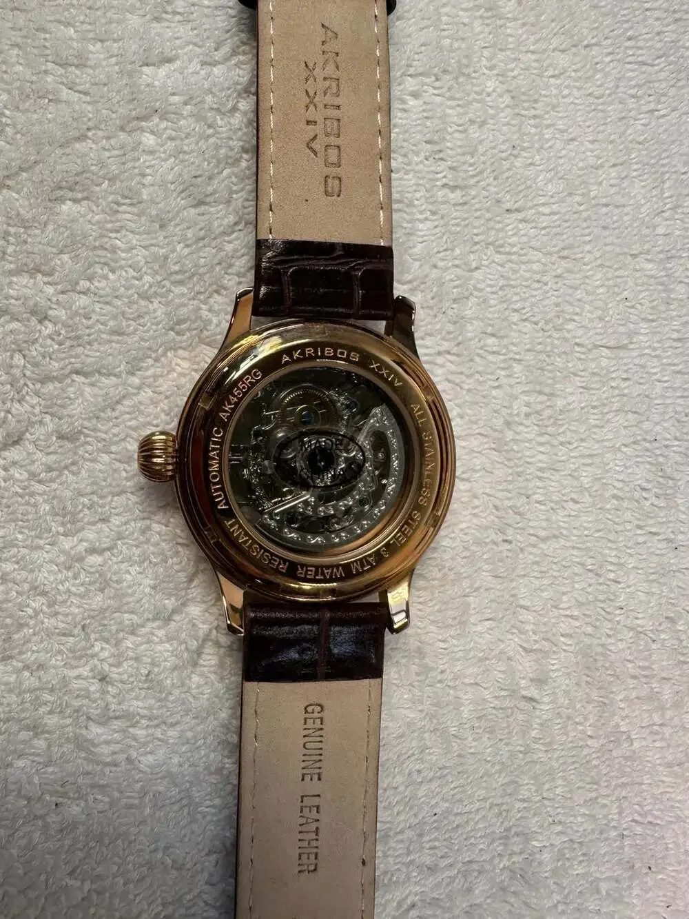 Akribos XXIV AK455RG Rose Gold Skeleton Automatic Leather Men's Watch